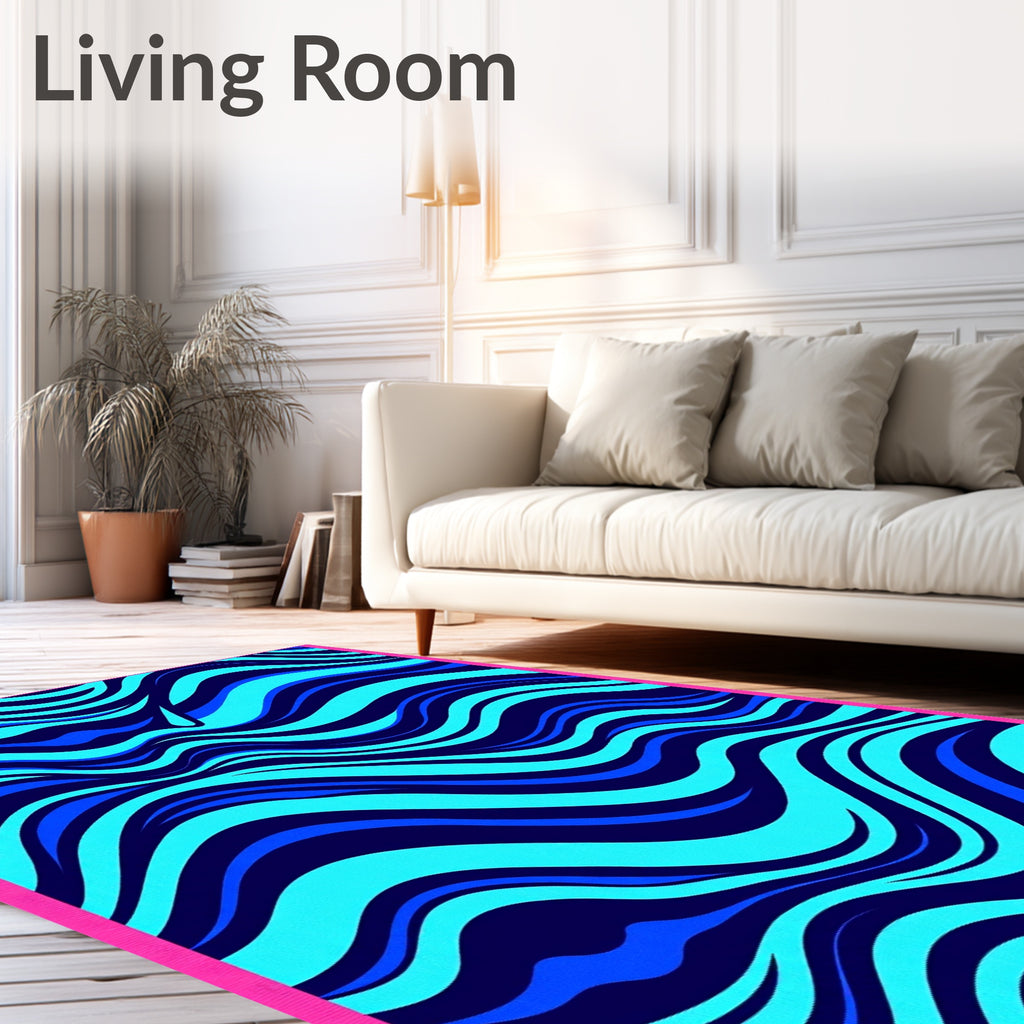 Vivid Ocean Blue Swirl Rug