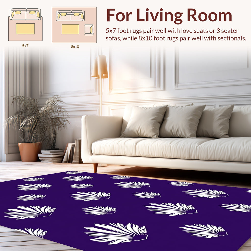 White Fan Pattern on Deep Purple Rug