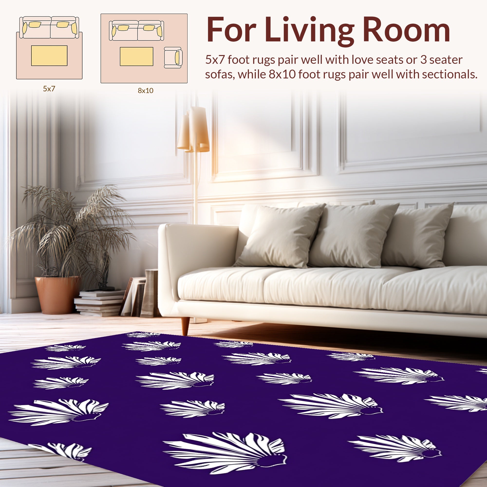 White Fan Pattern on Deep Purple Rug