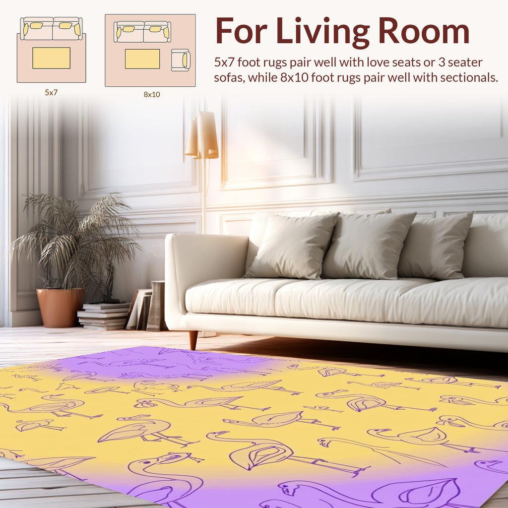 Whimsical Flamingo Sketch Pattern Rug