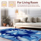 Blue White Tropical Botanical Pattern Rug