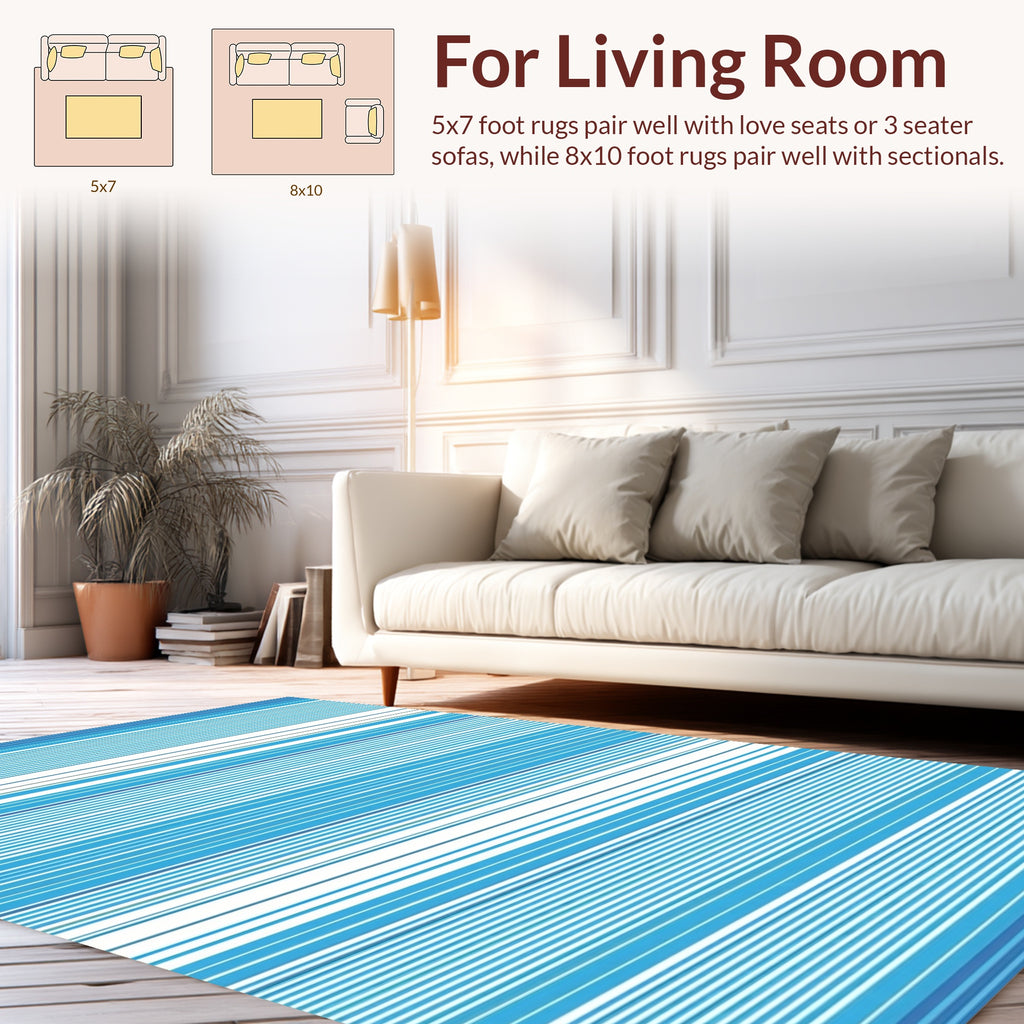 Modern Blue White Striped Pattern Rug