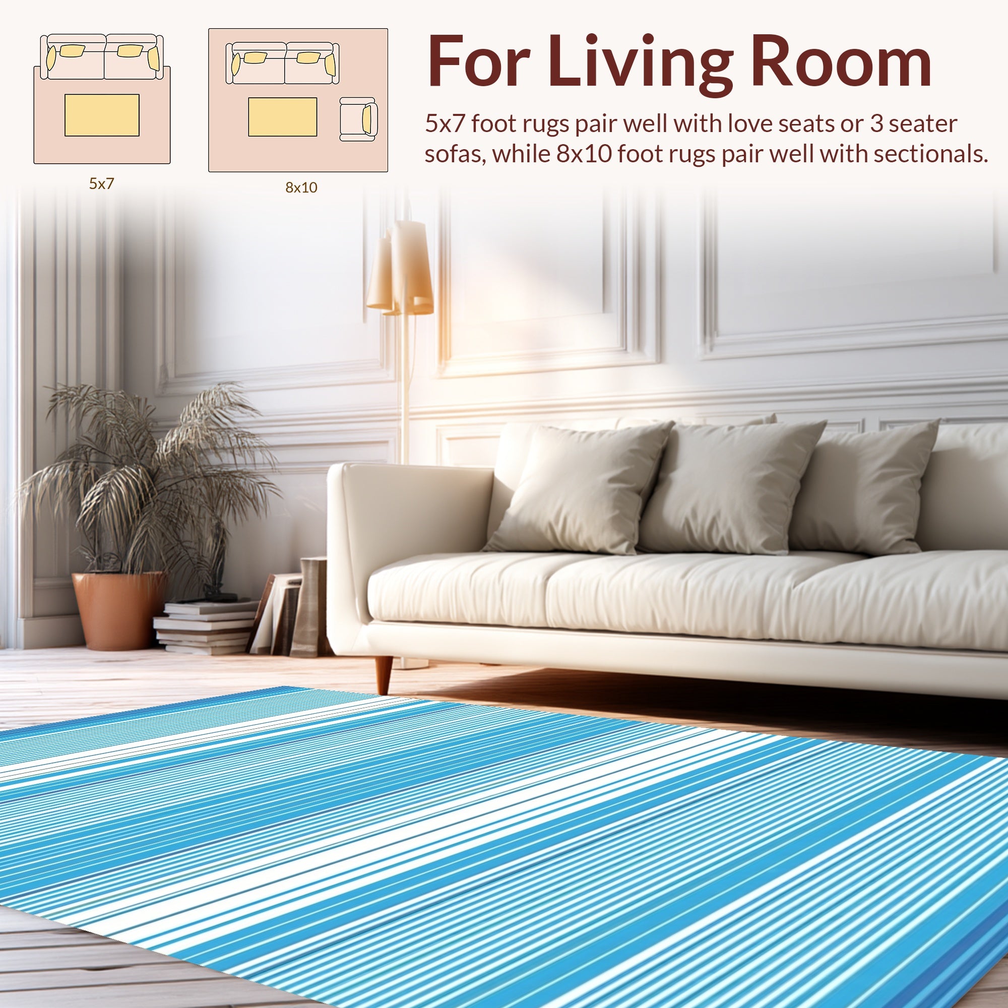 Modern Blue White Striped Pattern Rug