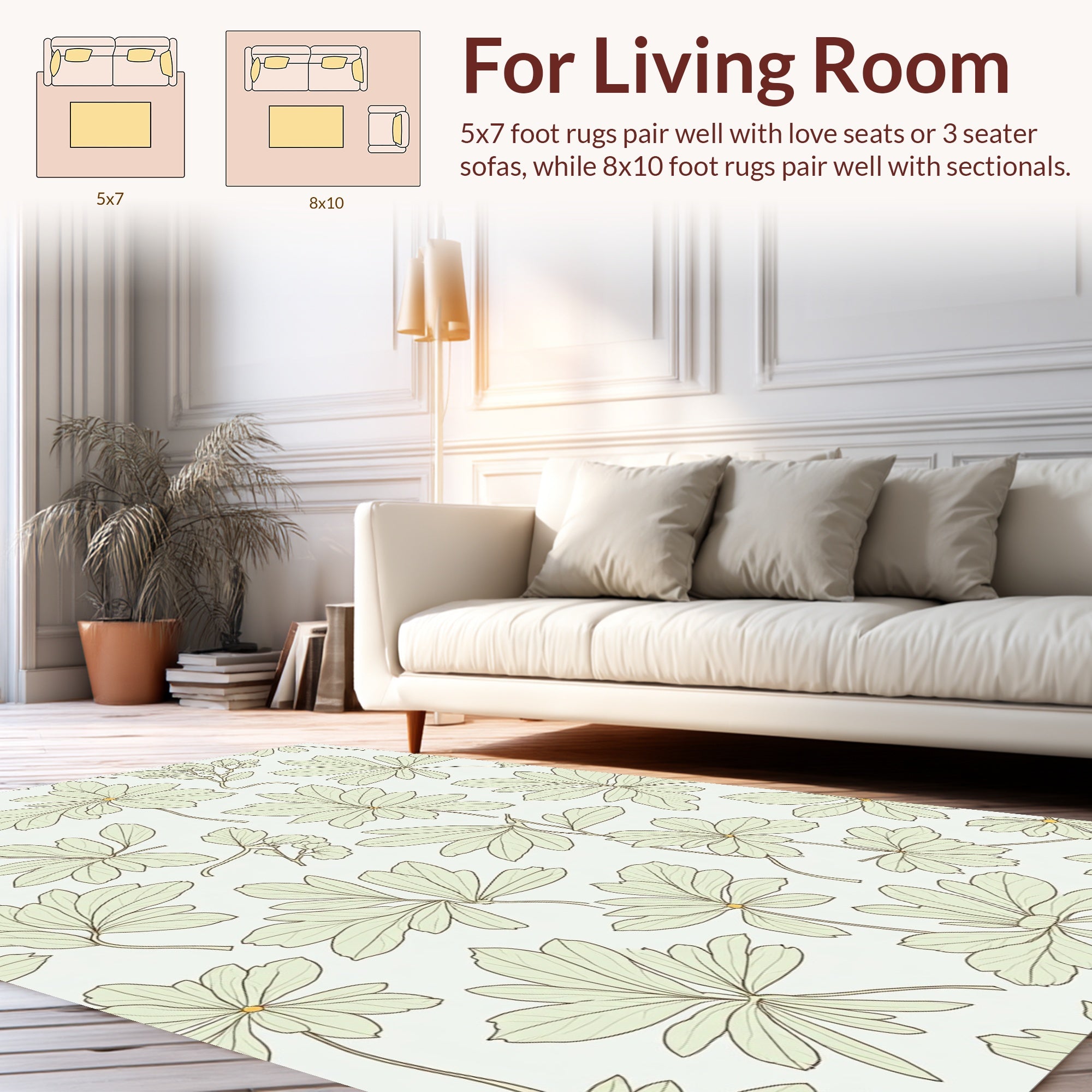 Delicate Leaf Patterned Garden Design Rug