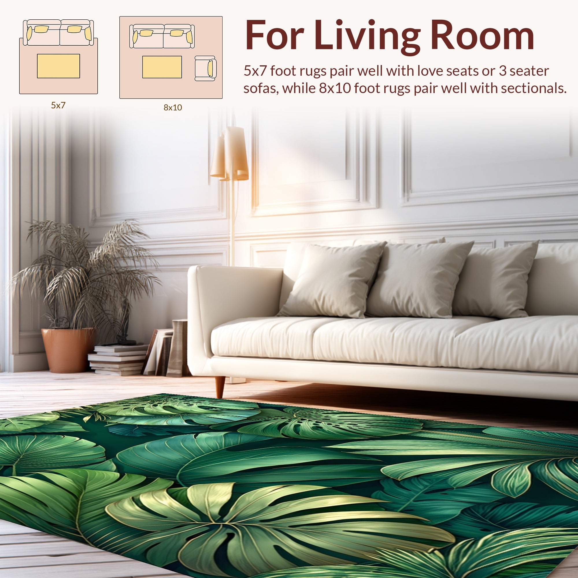 Lush Green Tropical Leaf Pattern Rug