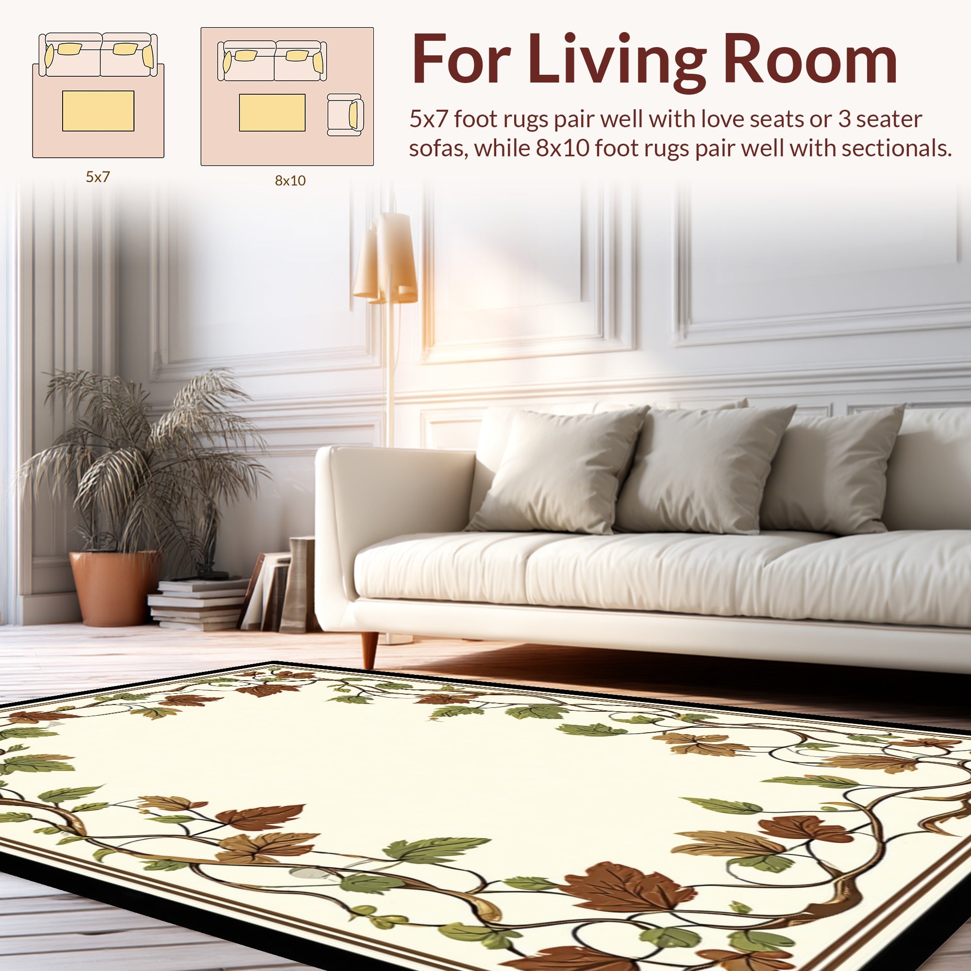 Vine Leaf Pattern Border Design Rug