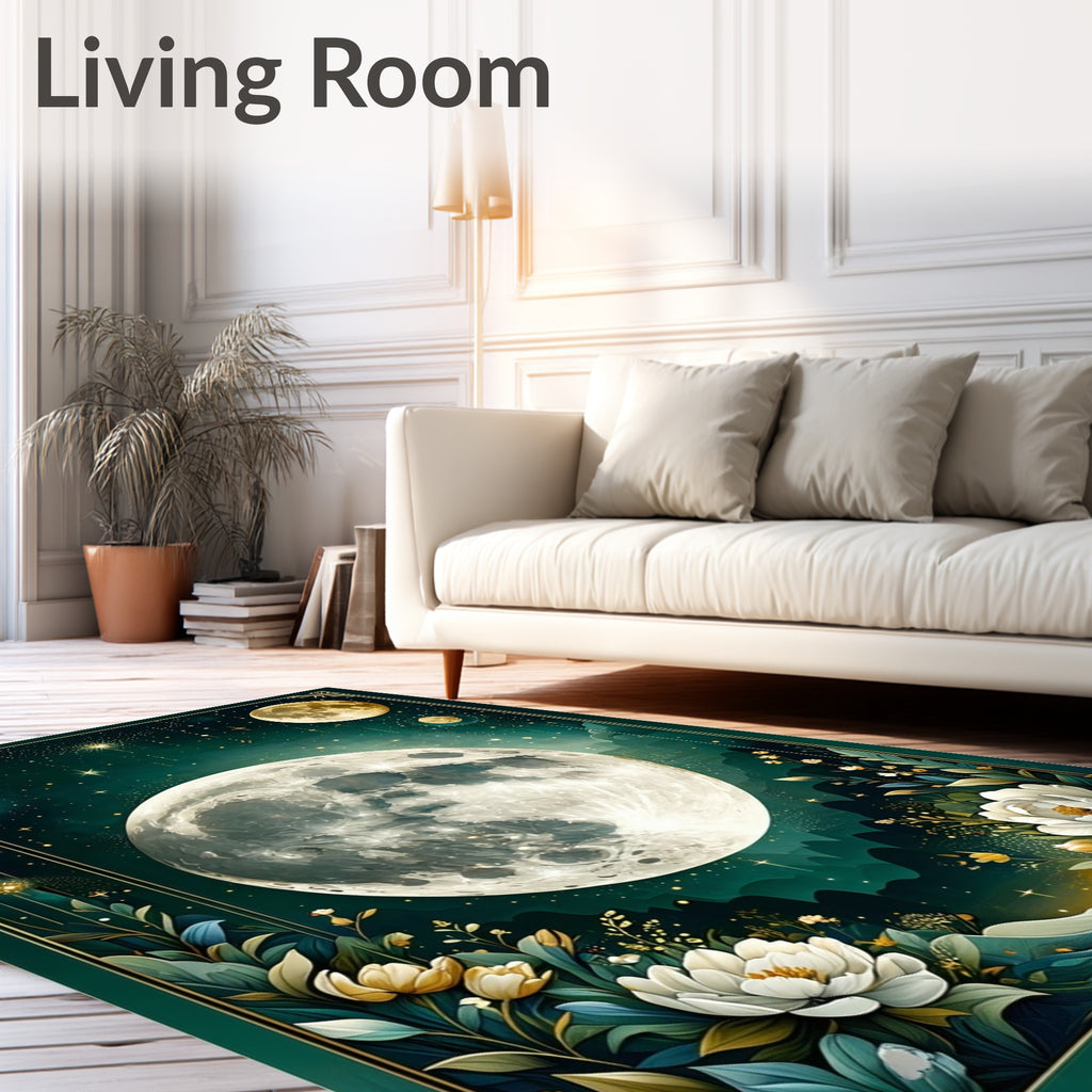 Celestial Moon Floral Art Nouveau Rug
