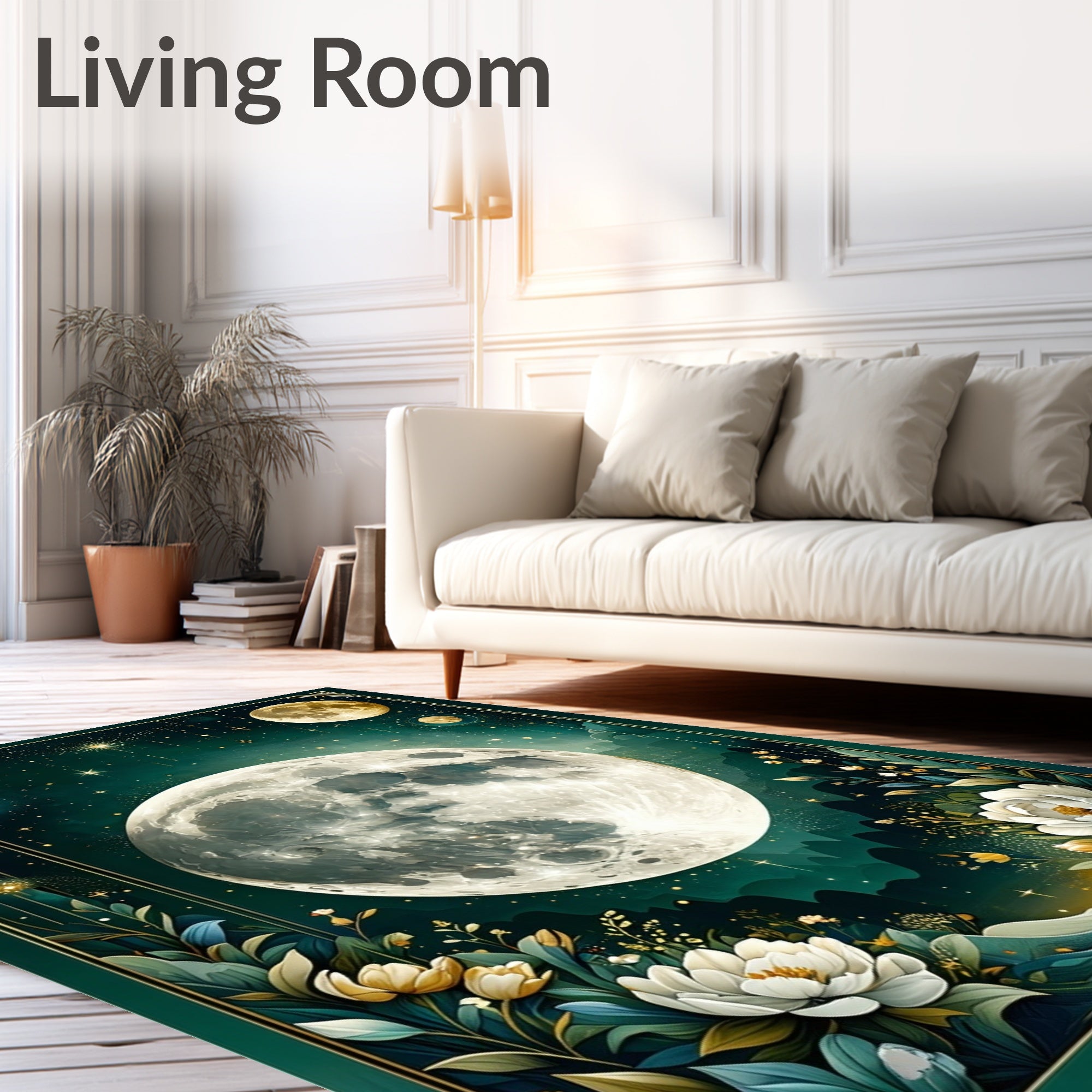 Celestial Moon Floral Art Nouveau Rug