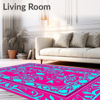 Vibrant Pink Cyan Floral Border Rug