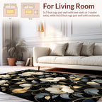 Elegant Black Gold Floral Swirl Pattern Rug