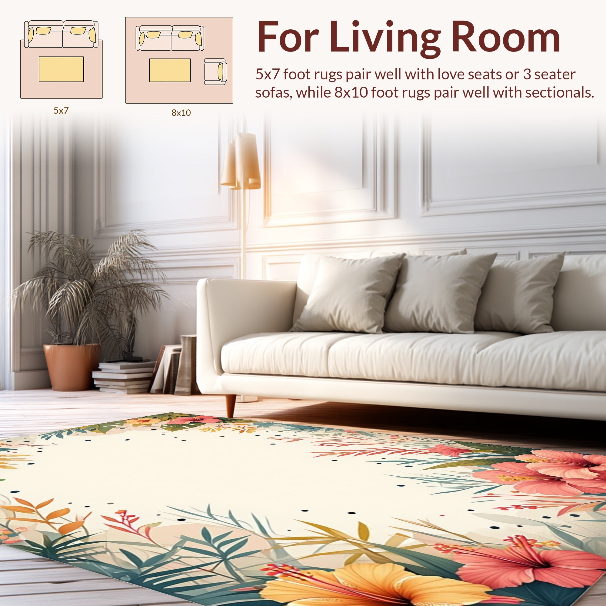 Tropical Hibiscus Floral Botanical Design Rug