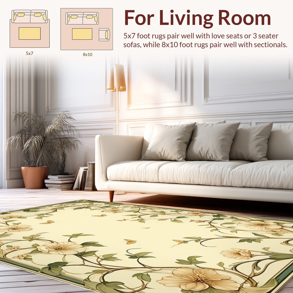 Floral Vines Butterflies Aesthetic Design Rug