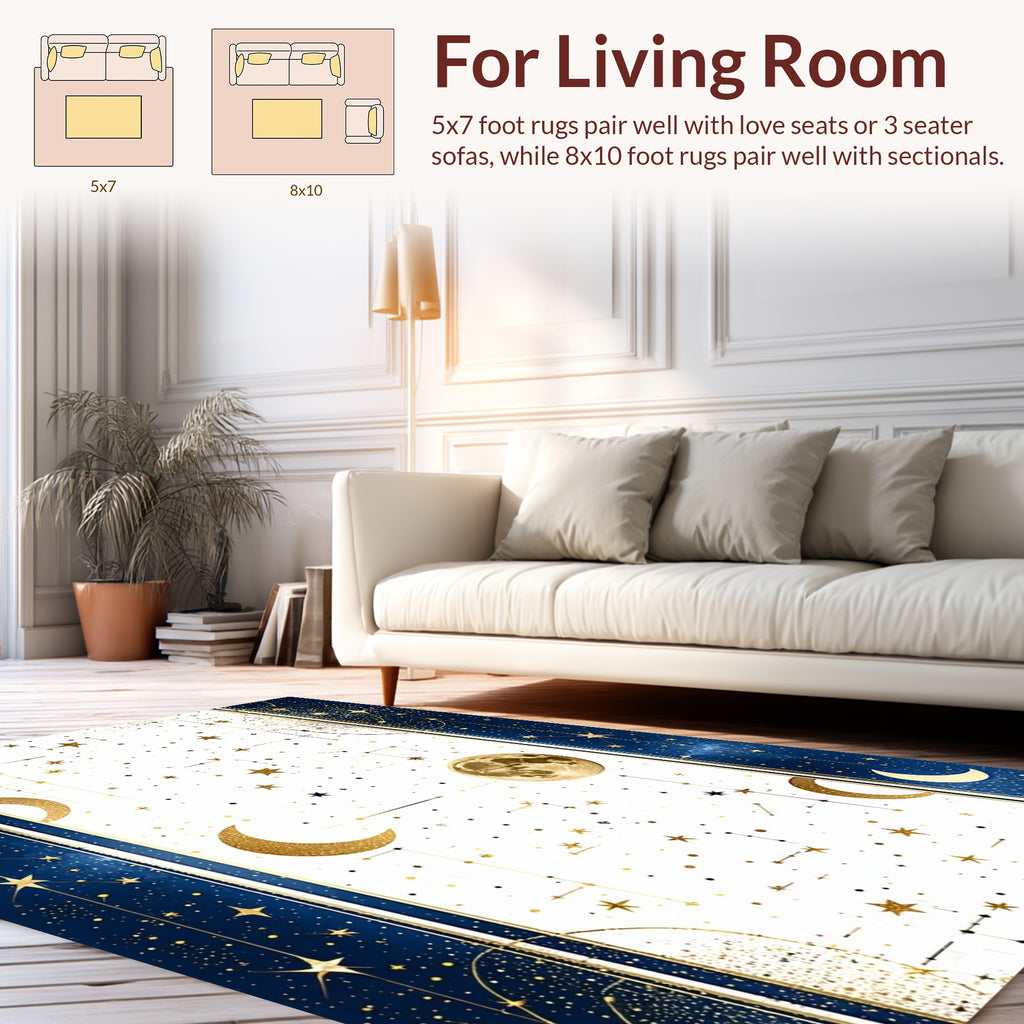 Celestial Moon and Star Pattern Rug