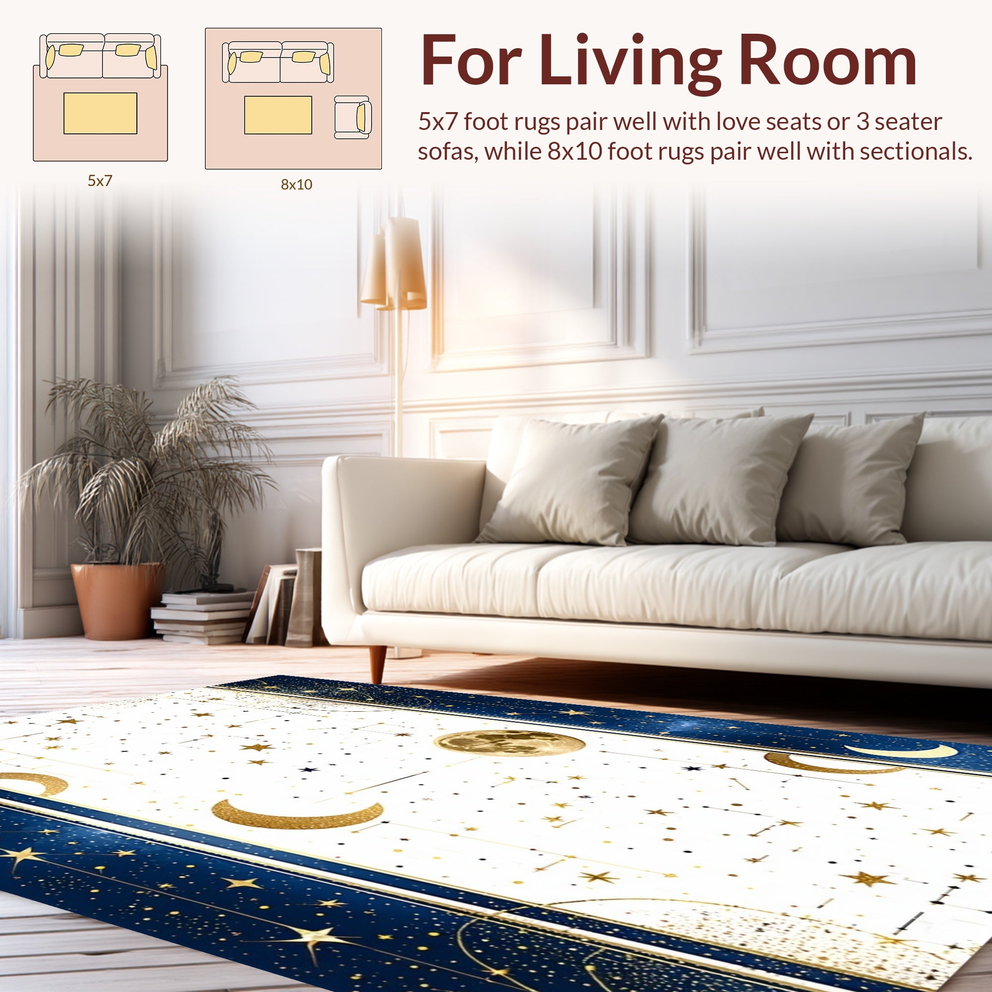Celestial Moon and Star Pattern Rug