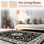 Intricate Floral Scrollwork Black and Cream Rug