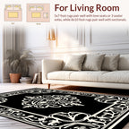 Elaborate Black And White Floral Design Rug