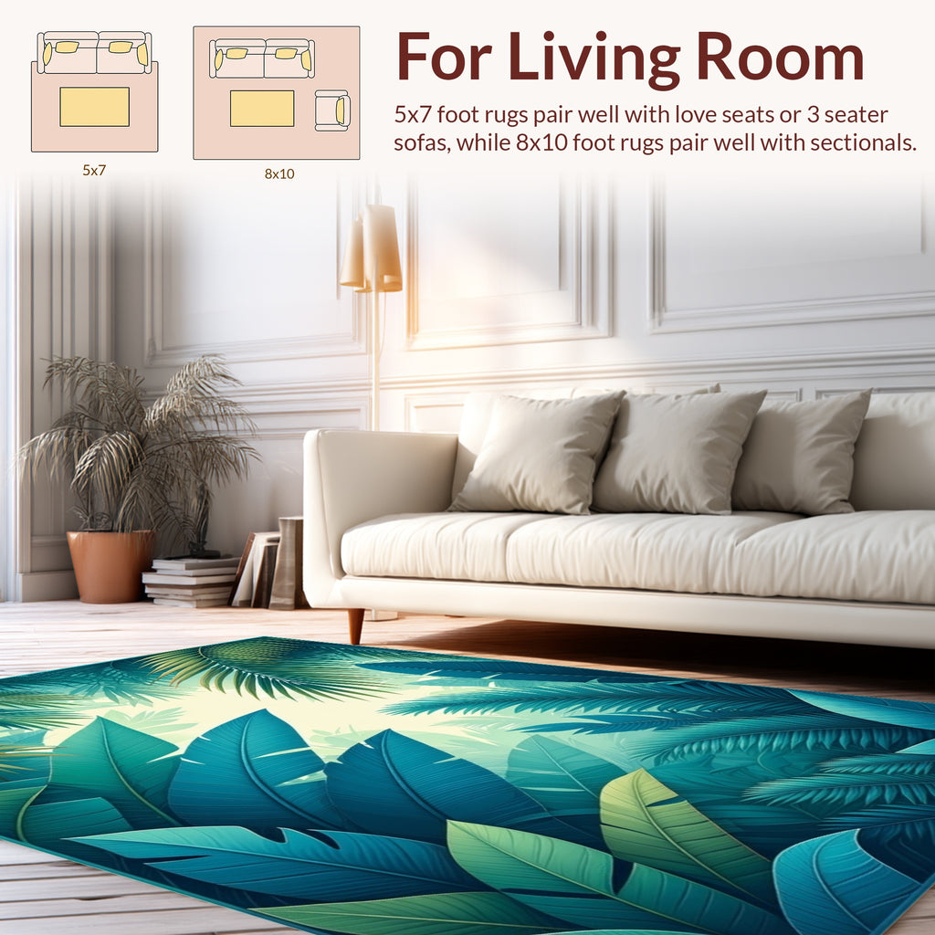 Tropical Leaf Jungle Scene Rug