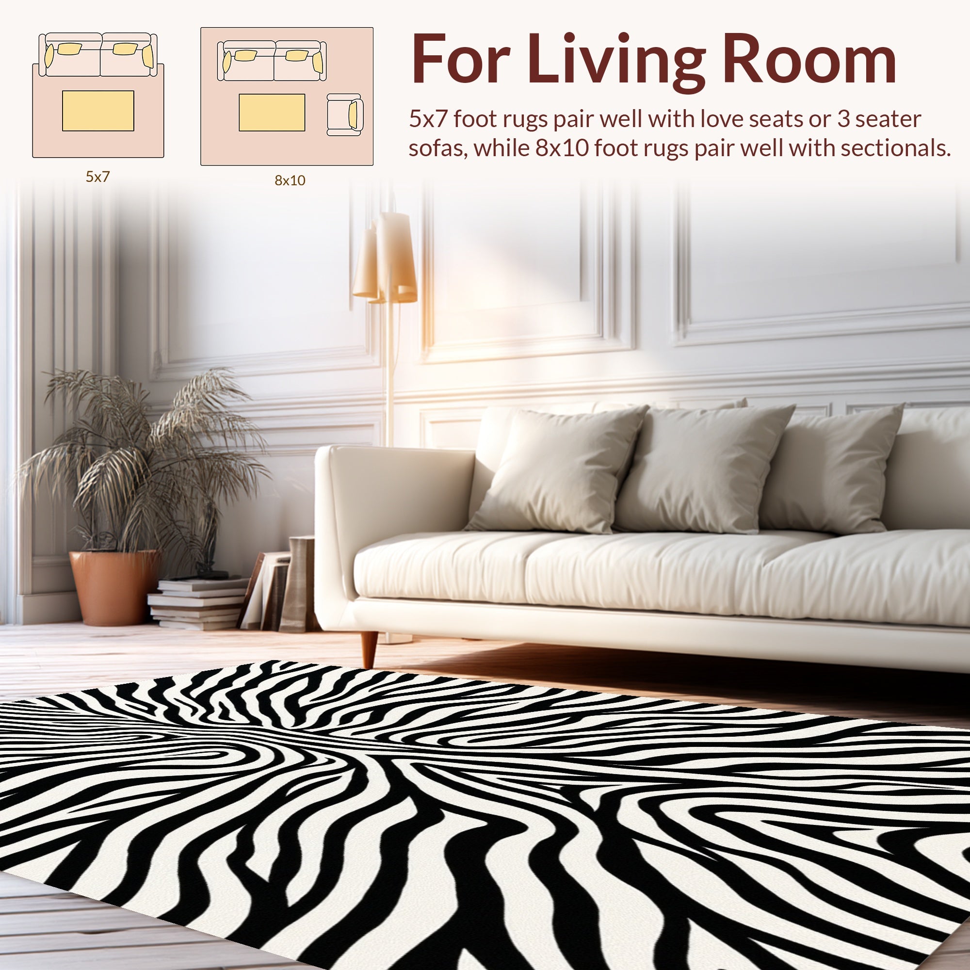 Bold Black White Zebra Strips Rug