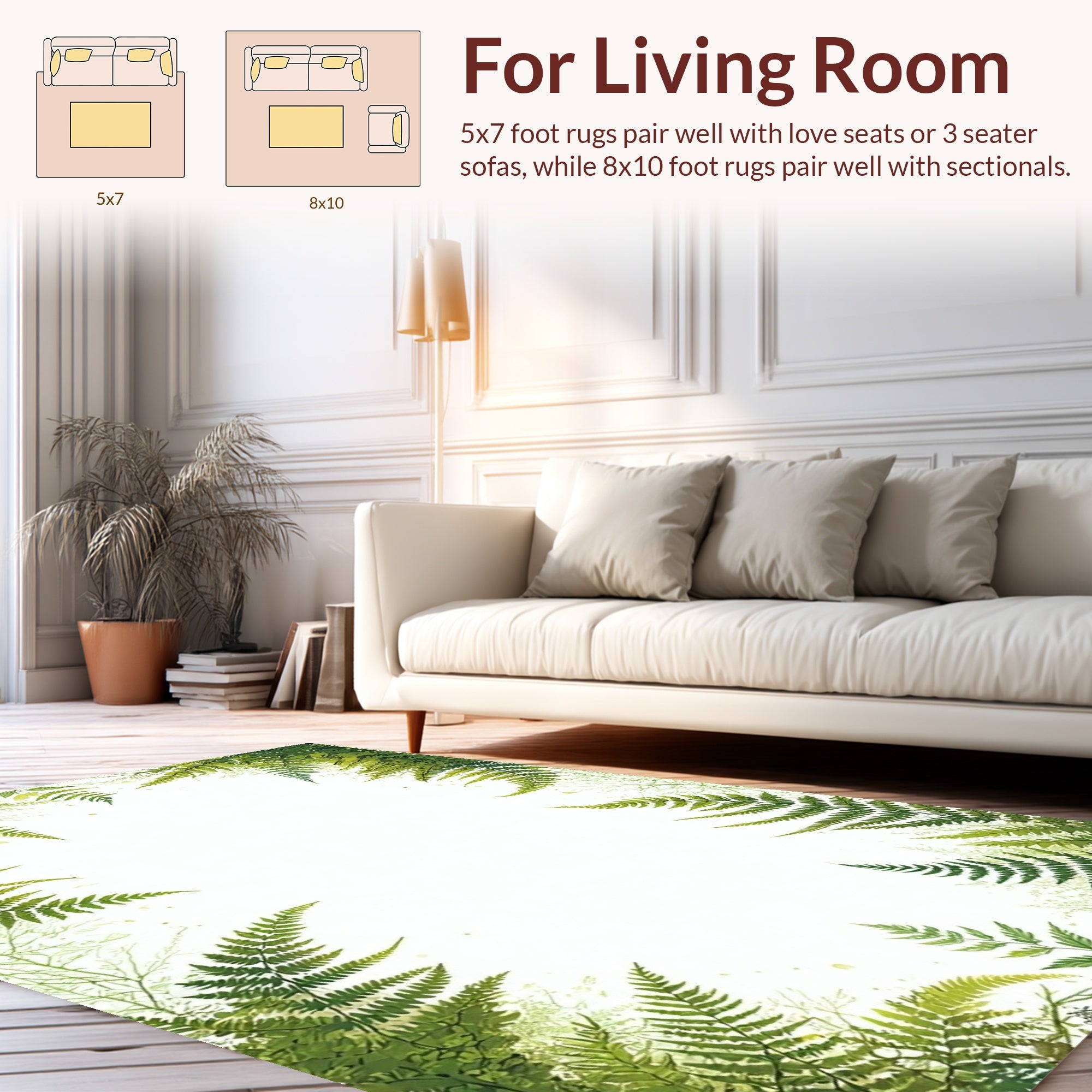 Lush Green Fern Forest Border Rug