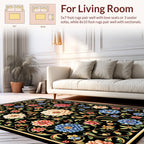 Rich Floral Vines On Black Background Rug