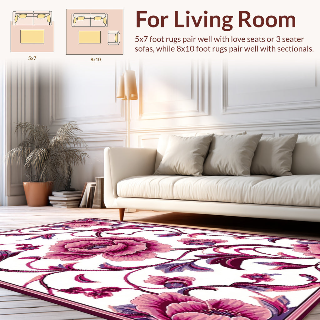 Rich Pink Floral Vines Rug