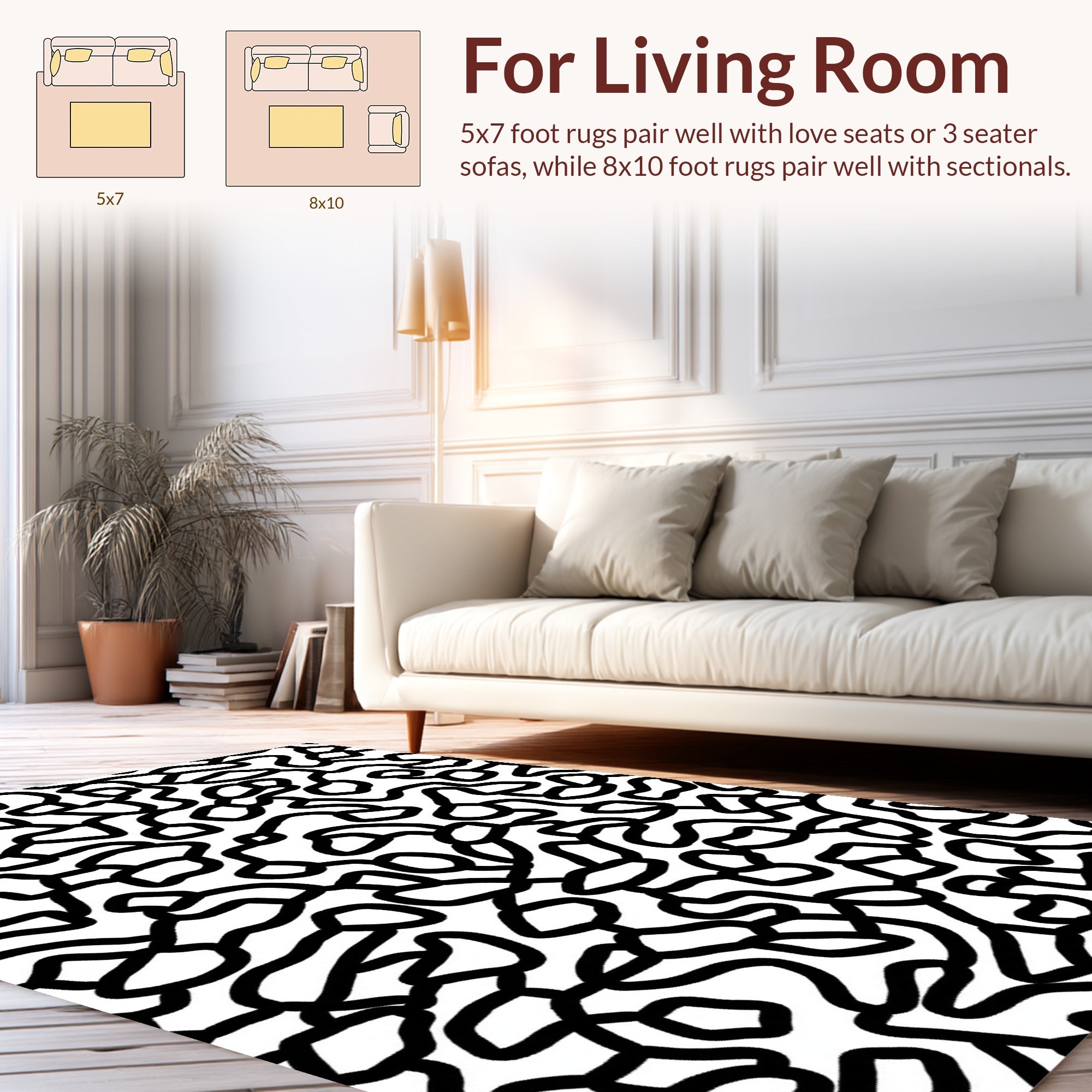 Abstract Wavy Organic Line Art Rug