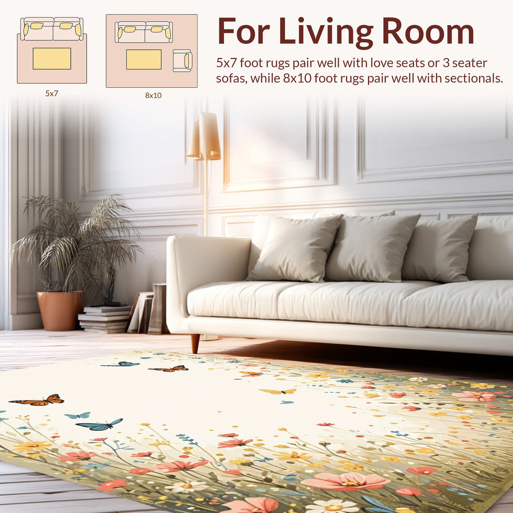 Whimsical Butterflies And Wildflowers Design Rug