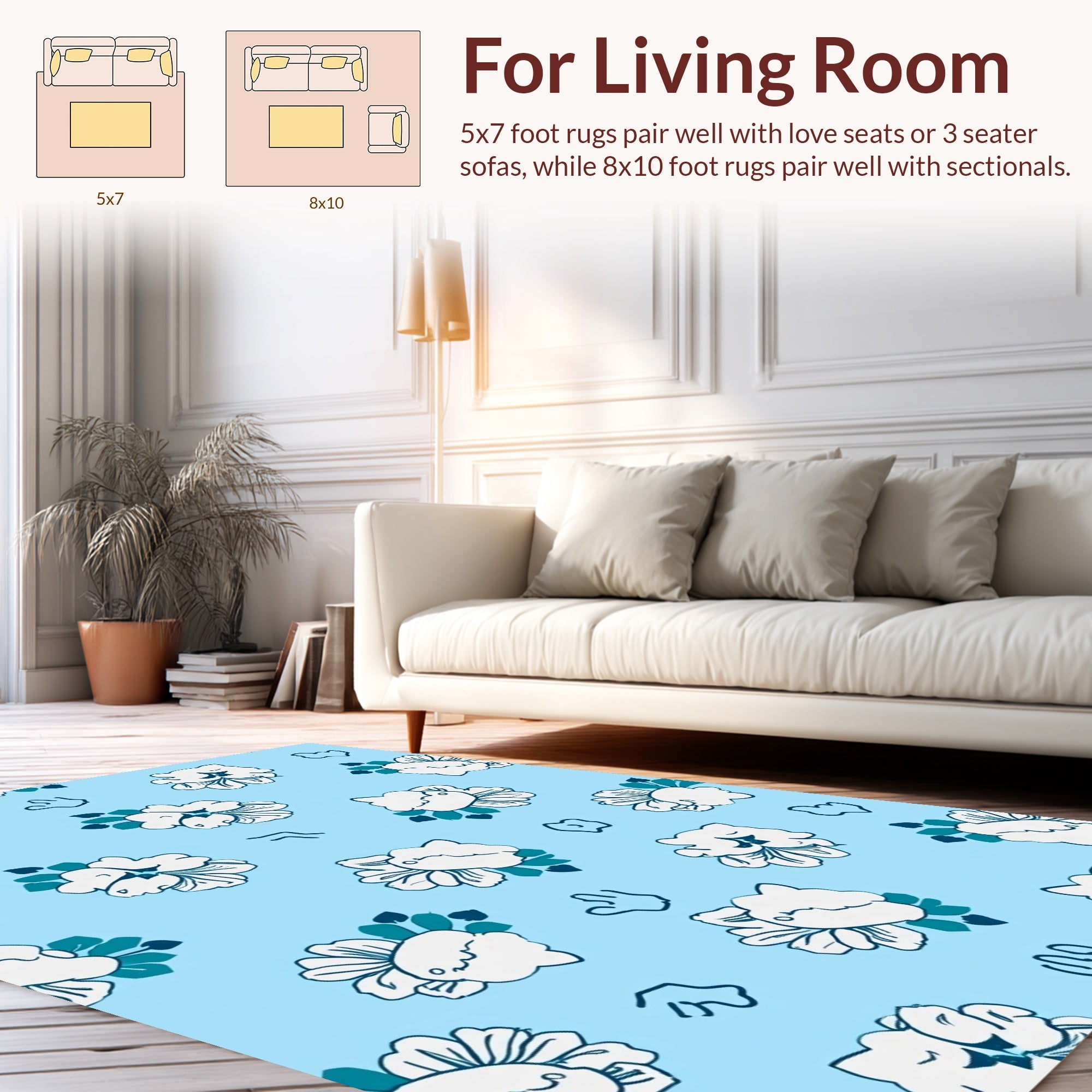 Whimsical Floral Sketch Pattern Rug