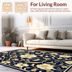 Dark Blue Floral Vine Design Rug