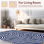 Abstract Blue White Wavy Lines Rug