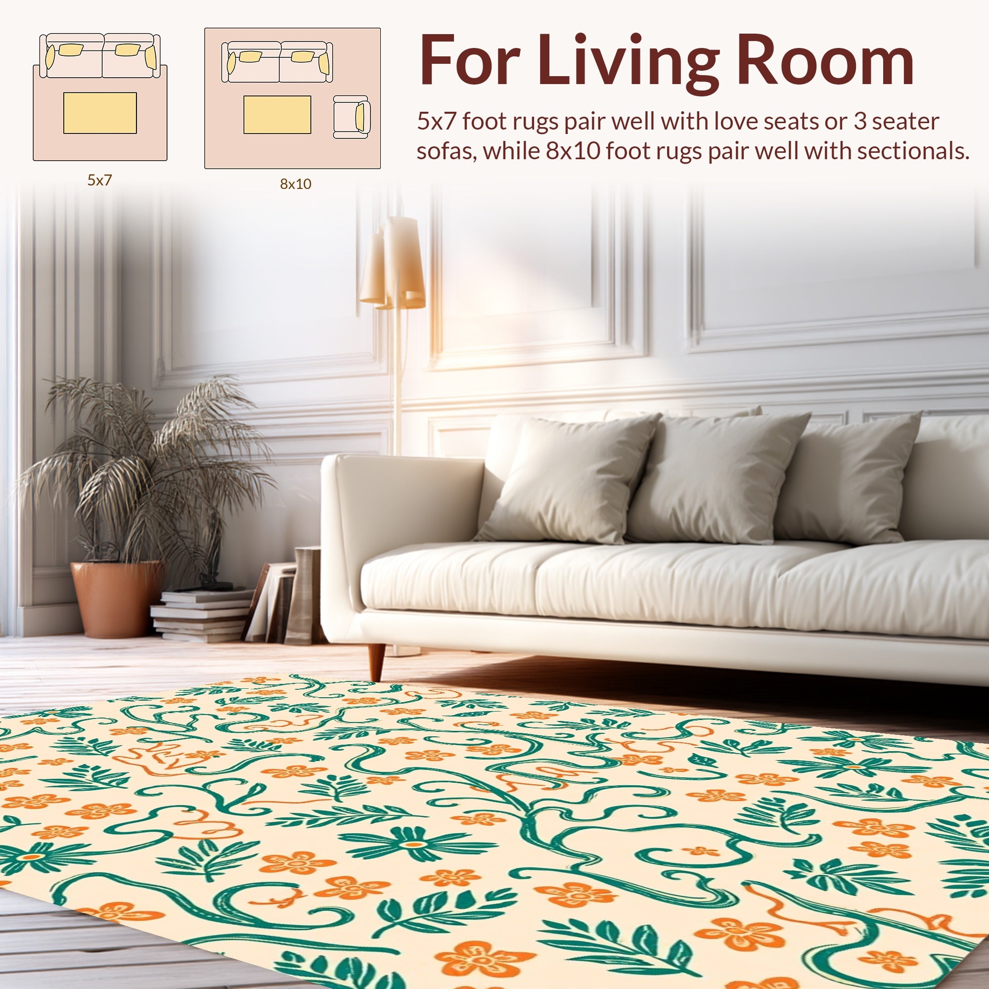 Whimsical Floral Vine Patterned Rug