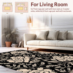 Elegant Floral Vine Black Beige Design Rug