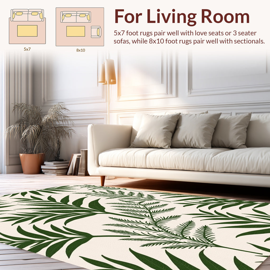 Green Fern Leaf Pattern Design Rug