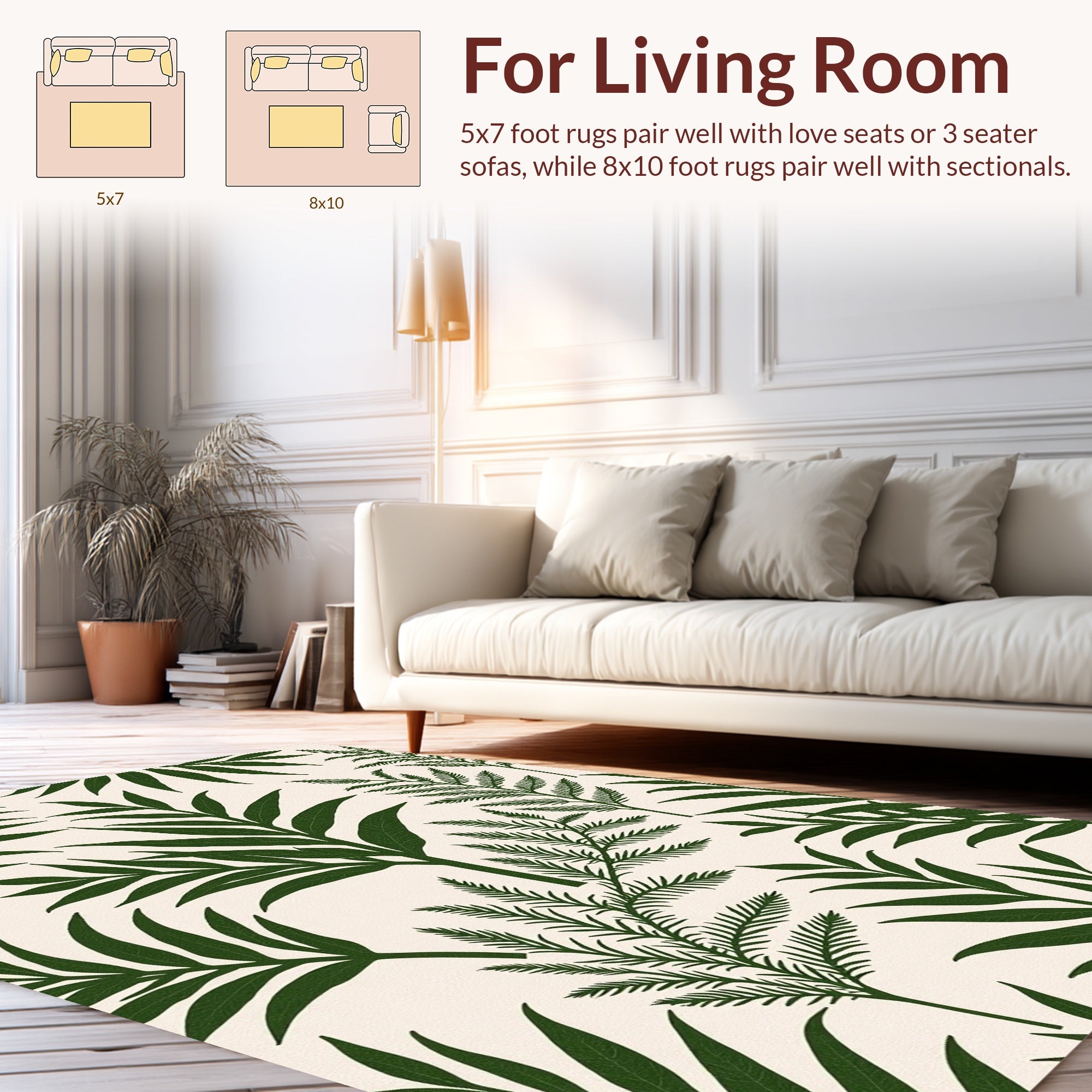 Green Fern Leaf Pattern Design Rug