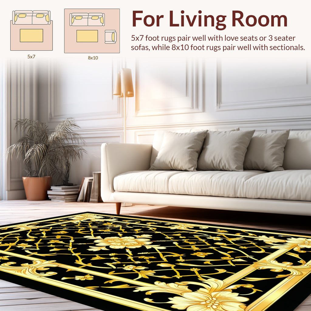 Elaborate Golden Floral Lattice Pattern Rug