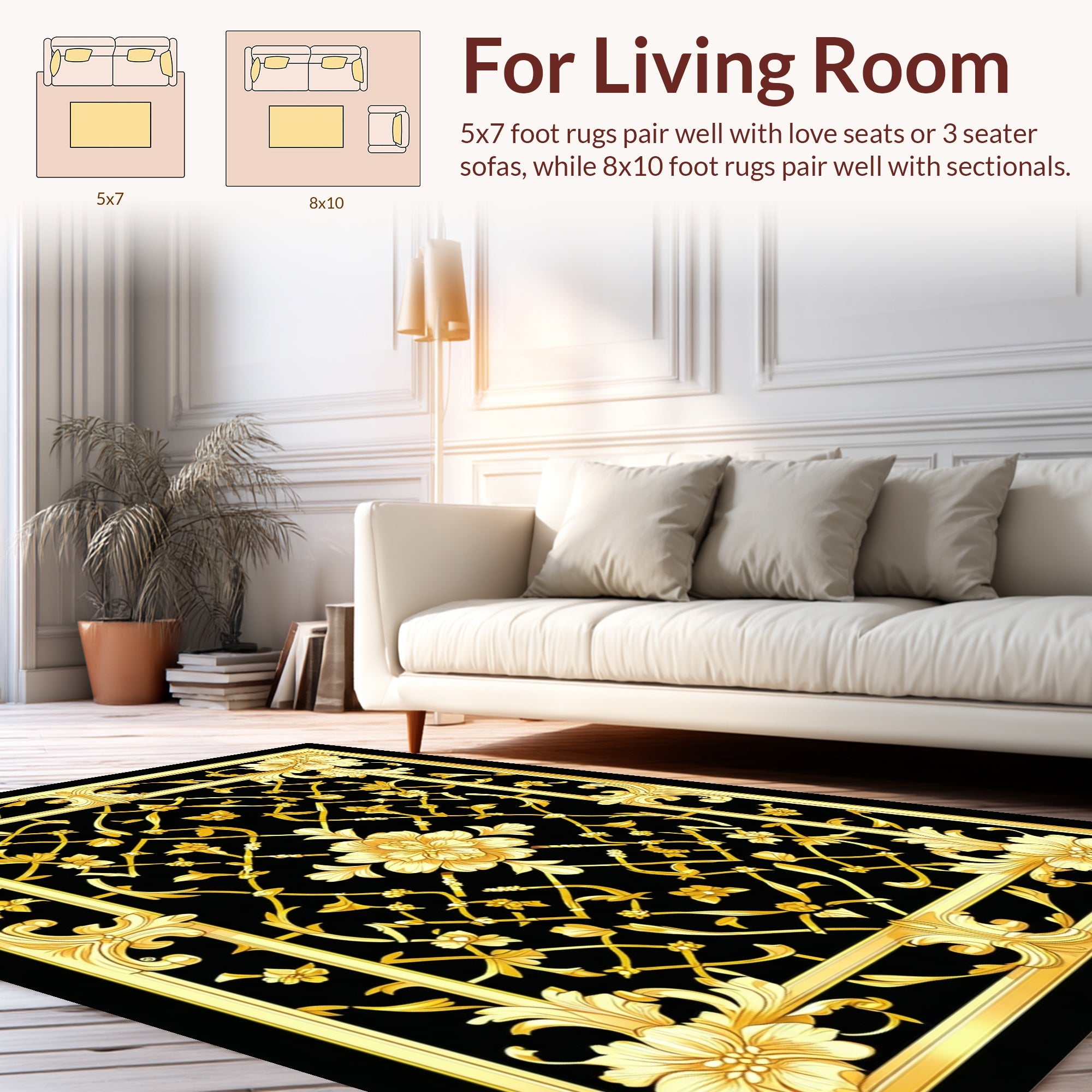 Elaborate Golden Floral Lattice Pattern Rug