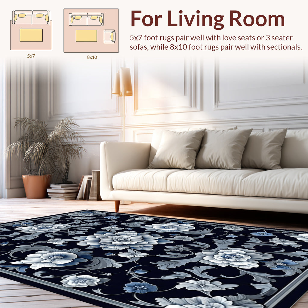 Ornate Floral Pattern With Blue Accents Rug
