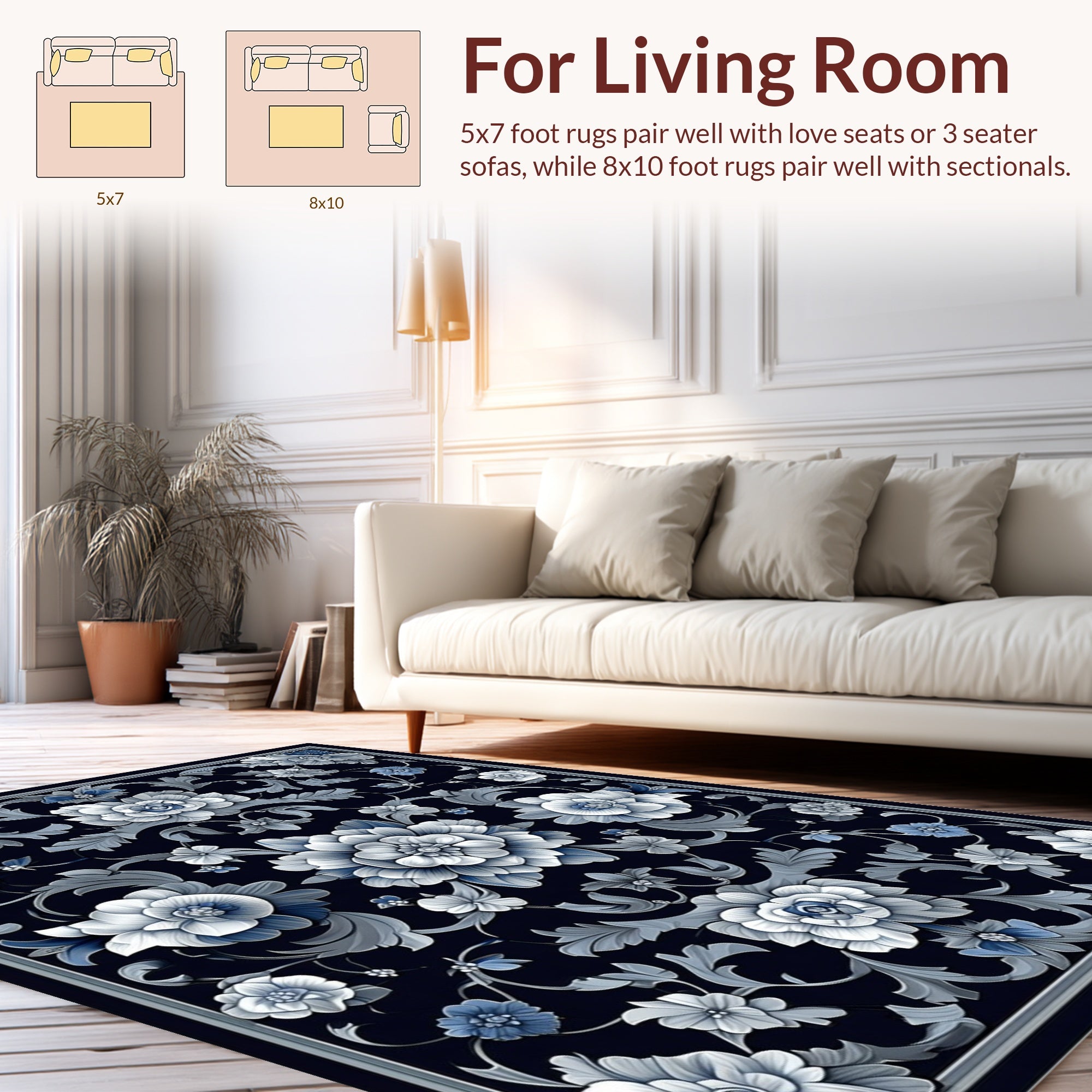 Ornate Floral Pattern With Blue Accents Rug