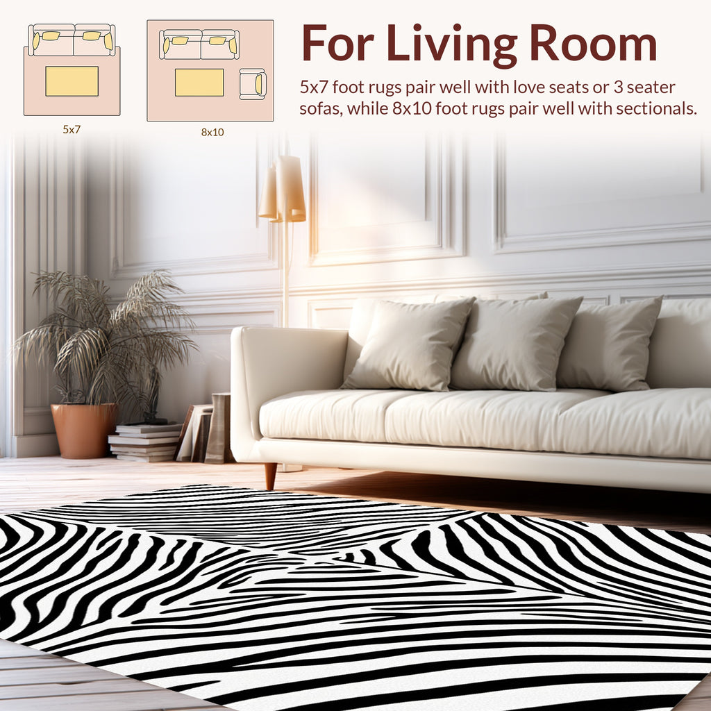 Bold Black White Zebra Stripe Rug