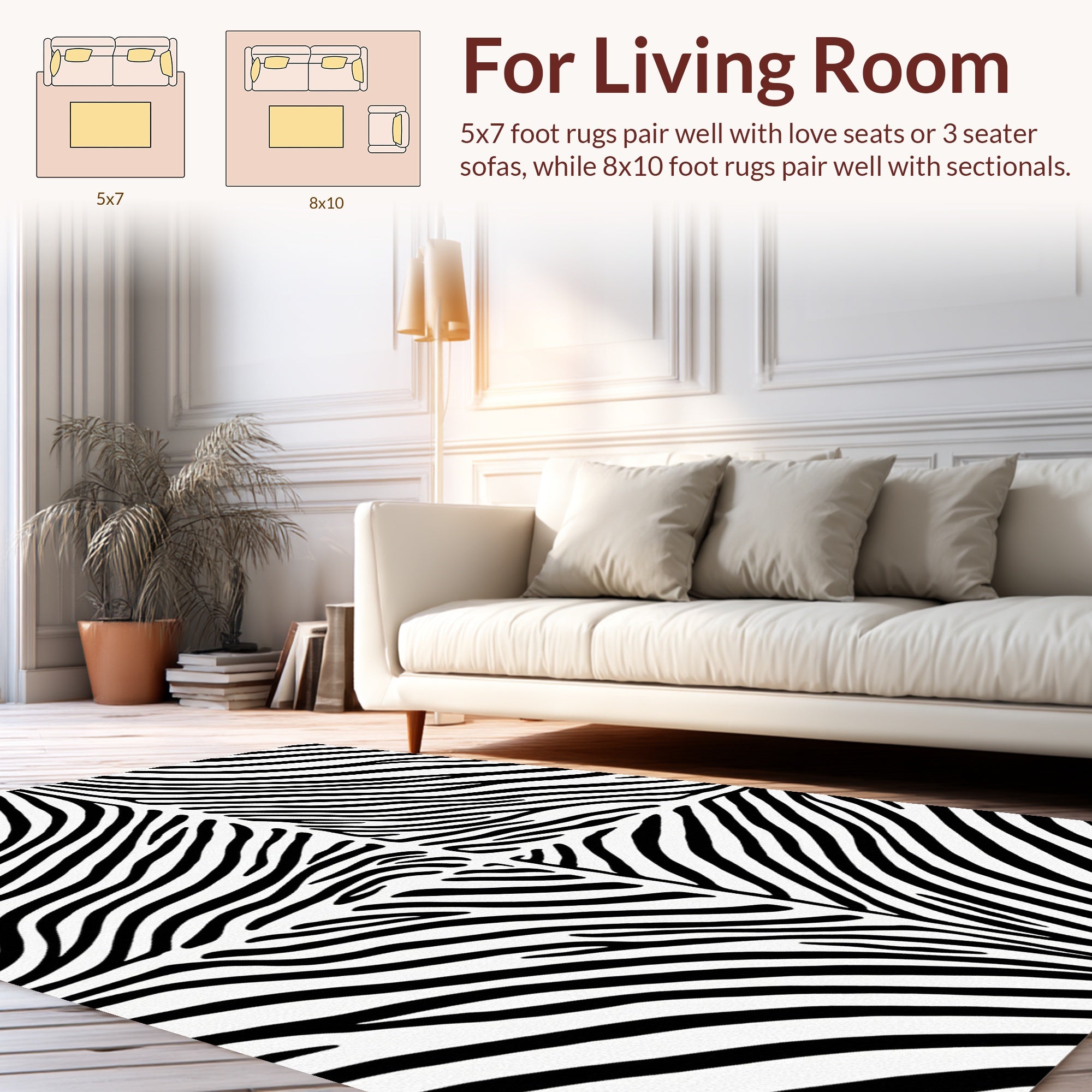 Bold Black White Zebra Stripe Rug