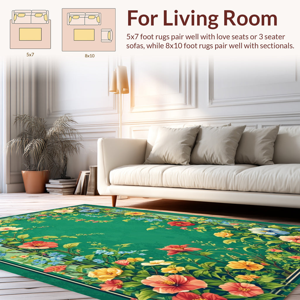 Vibrant Floral Border Garden Design Rug