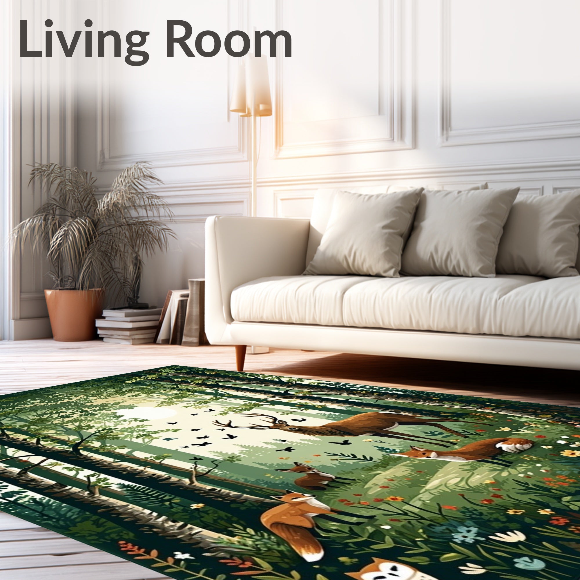 Woodland Animals In Verdant Forest Rug