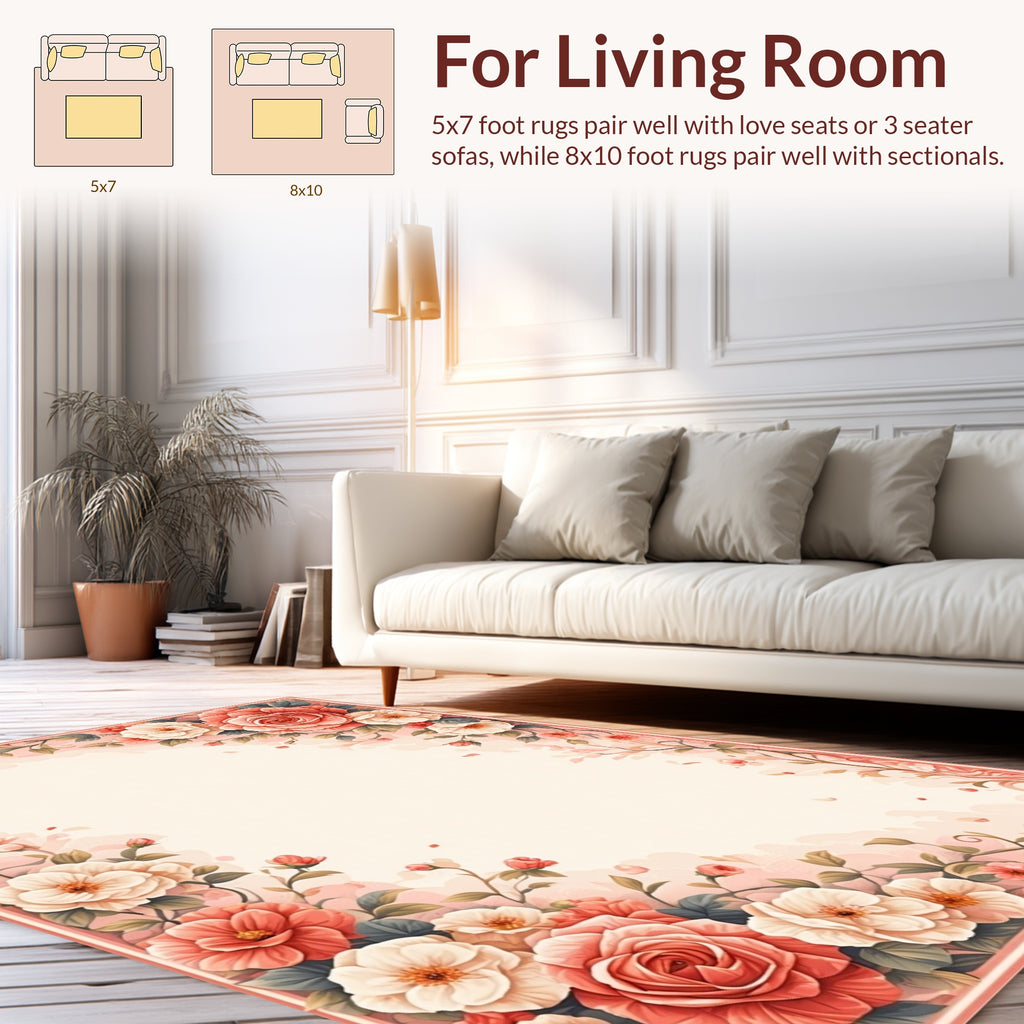 Charming Rose Floral Border Design Rug