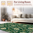 Ornate Floral Patterned Deep Green Rug