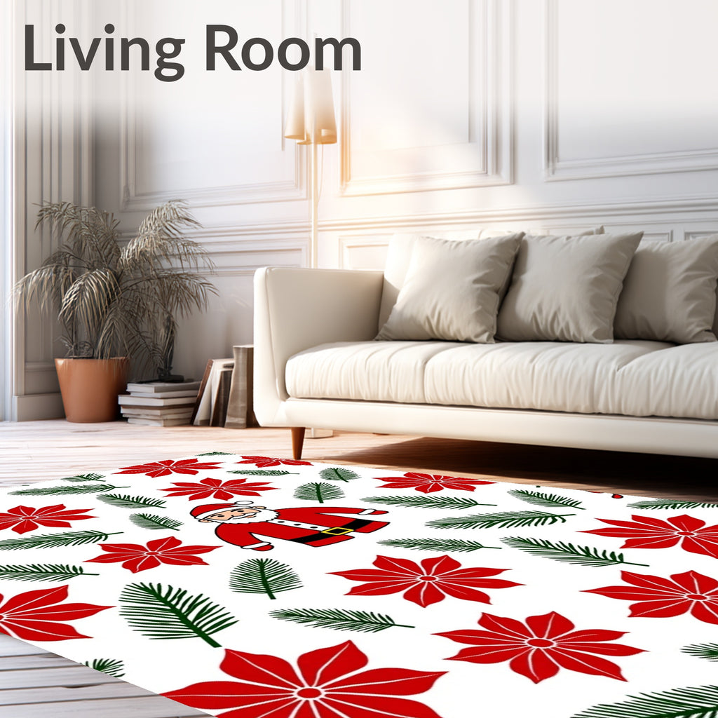 Cheerful Santa Claus Poinsettia Branches Rug