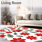Cheerful Santa Claus Poinsettia Branches Rug
