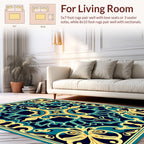 Ornate Floral Teal Gold Pattern Rug