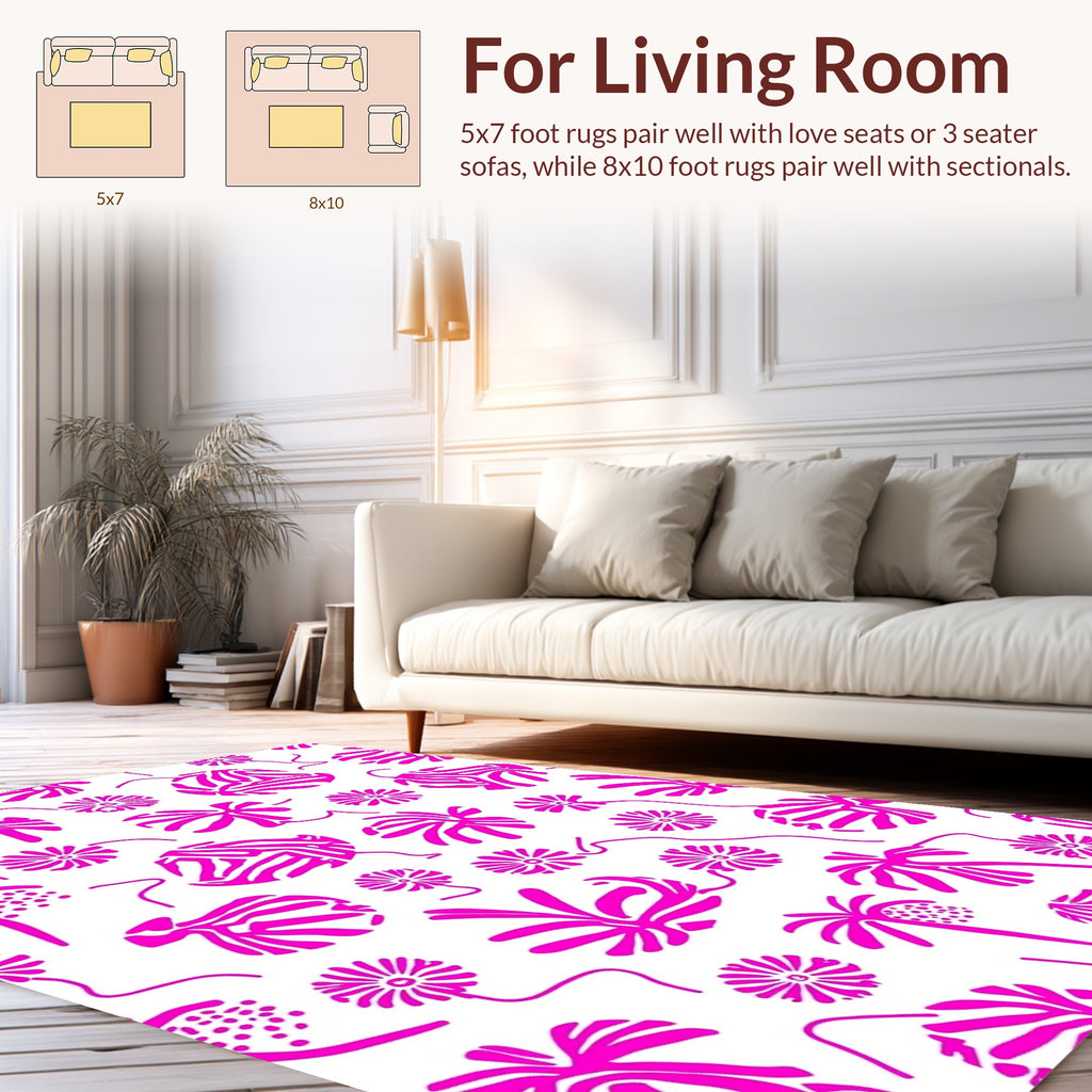 Hot Pink Tropical Flora Pattern Rug