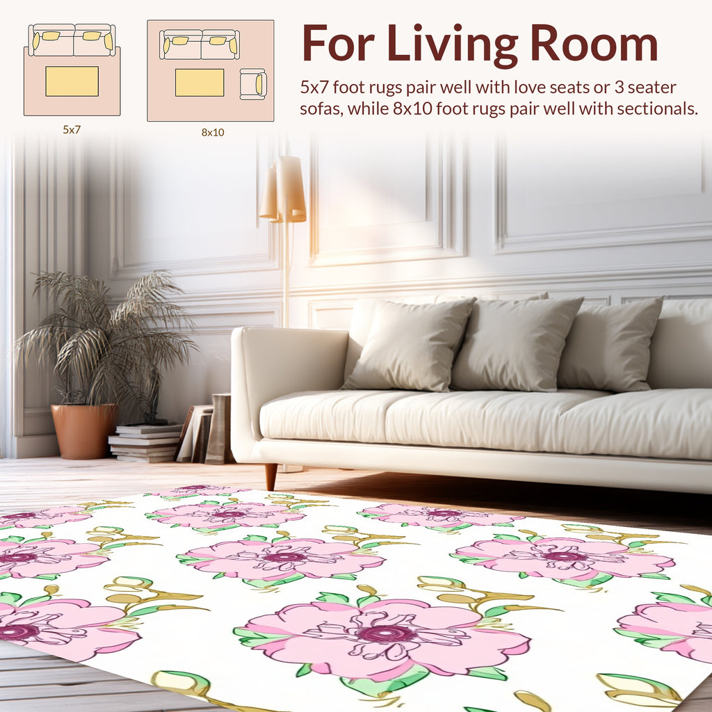 Pink Floral Branch Repeating Pattern Rug