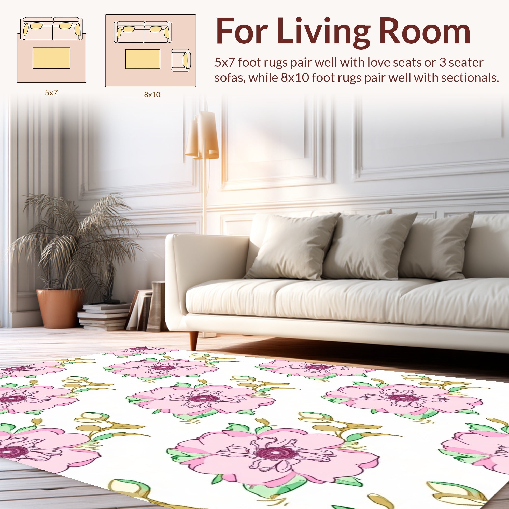 Pink Floral Branch Repeating Pattern Rug
